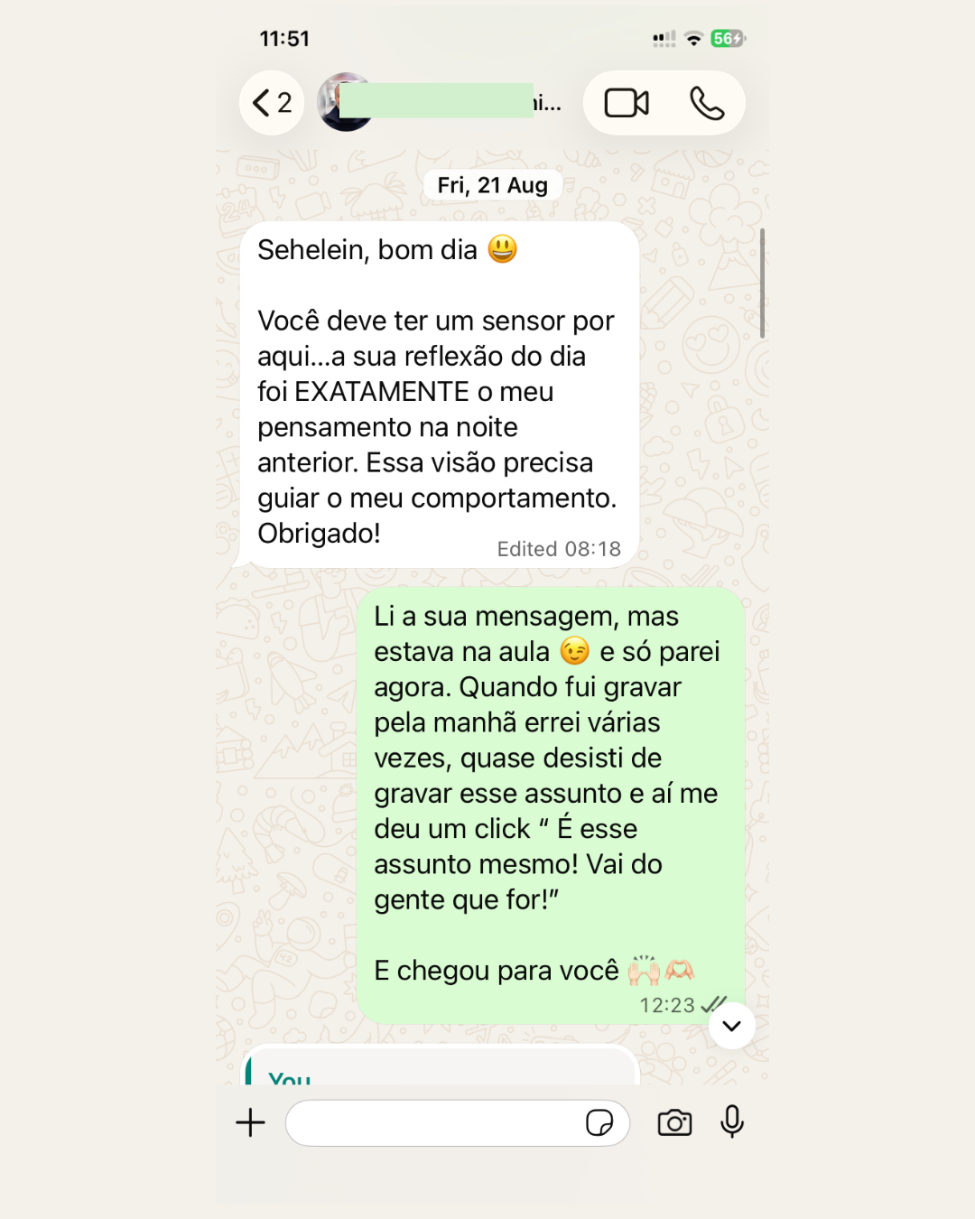 Participante conta que a reflexão precisa guiar o comportamento