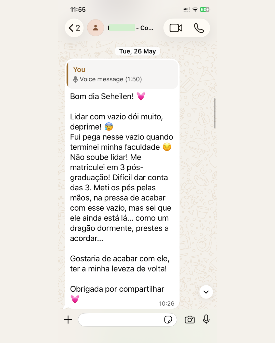 Participante compartilha uma reflexão profunda despertada pelo áudio